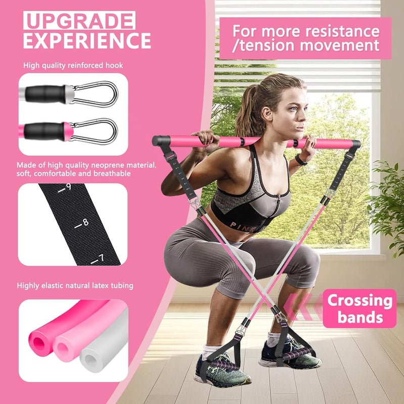 Bbtops Pilates Bar Kit with Resistance Bands,Ab Roller,2 in 1 Foot Strap & Handle,Door Anchor Pilates Equipment with Resistance Bands, Portable Home Gym Yoga Fitness Bar for Women & Men - Image 3